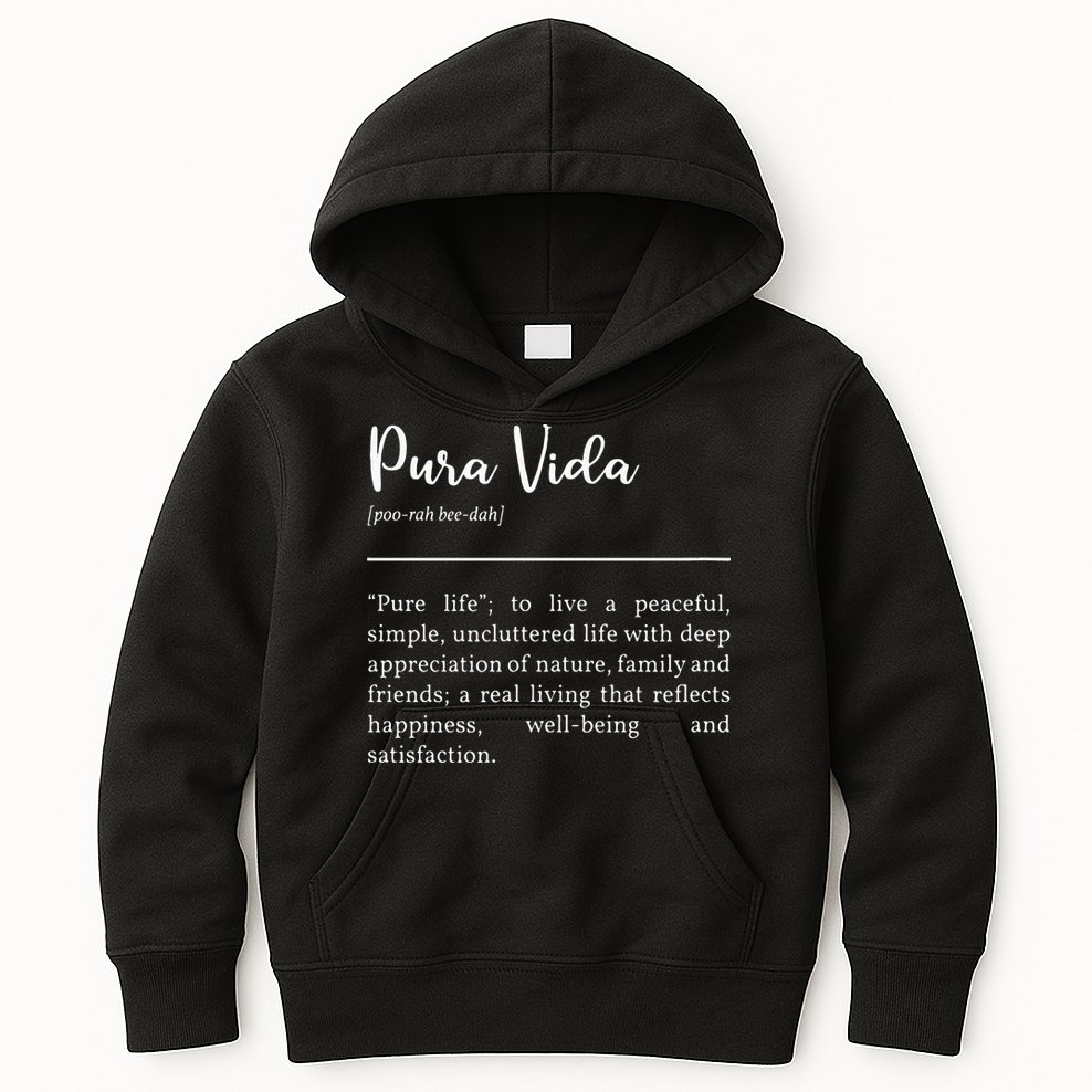 Pura Vida Definition In White Typographic Kids Hoodie