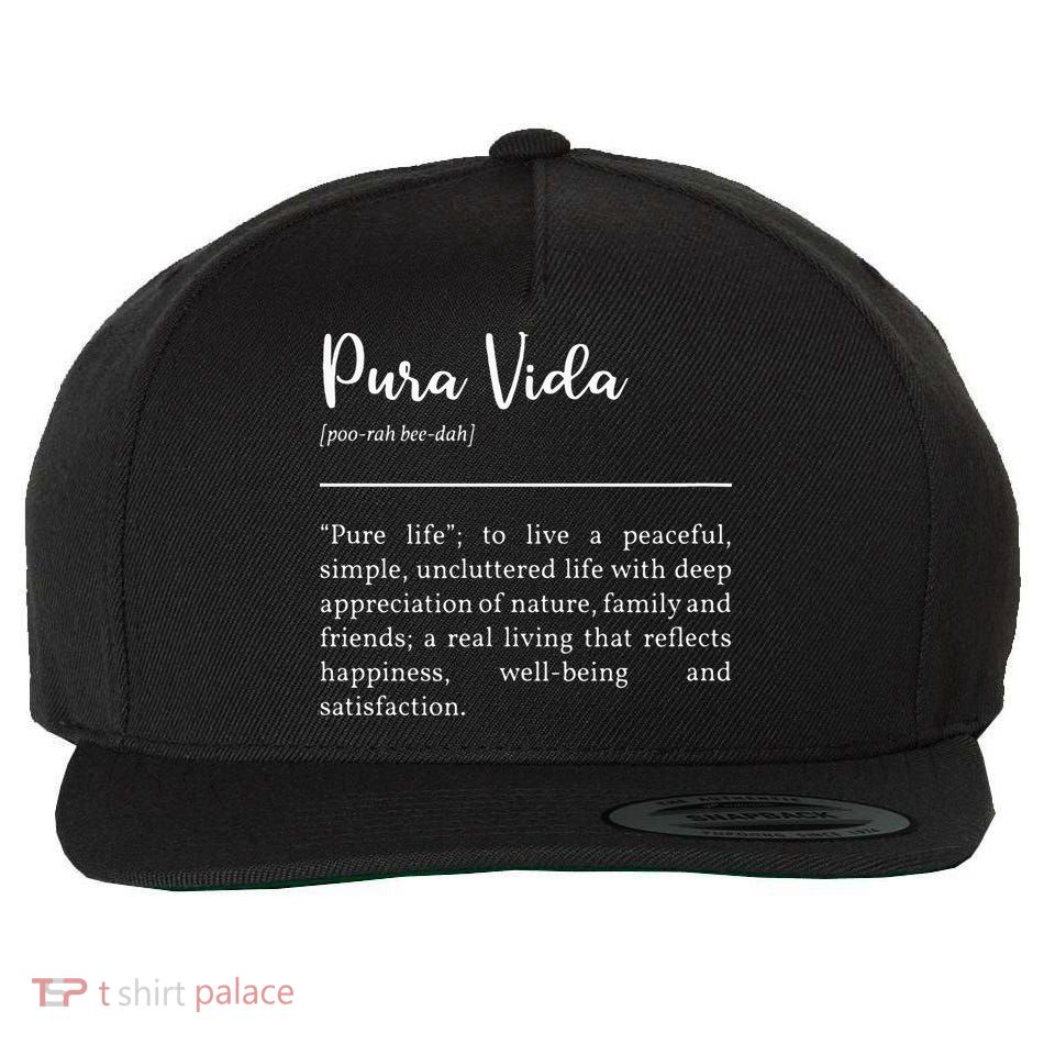 Pura Vida Definition In White Typographic Wool Snapback Cap