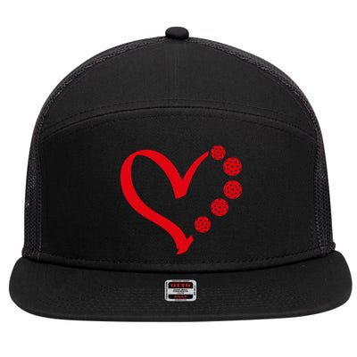 Pickleball Valentine Day Heart Pickleball 7 Panel Mesh Trucker Snapback Hat