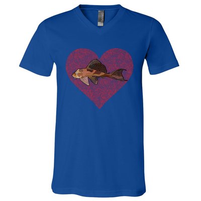 Plecostomus Valentines Day Fish Love Fingerprint Gift V-Neck T-Shirt