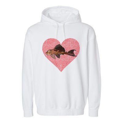 Plecostomus Valentines Day Fish Love Fingerprint Gift Garment-Dyed Fleece Hoodie