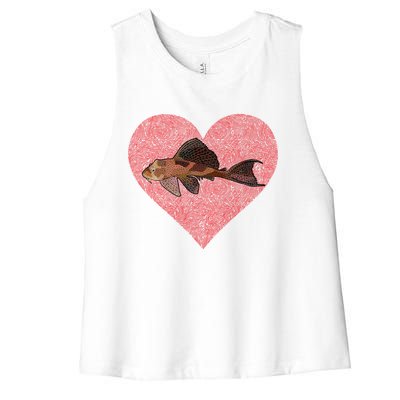 Plecostomus Valentines Day Fish Love Fingerprint Gift Women's Racerback Cropped Tank