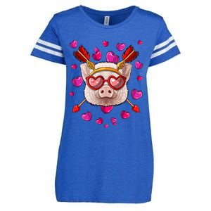 Pig Valentines Day Animal Face Heart Glass Love Arrows Funny Gift Enza Ladies Jersey Football T-Shirt