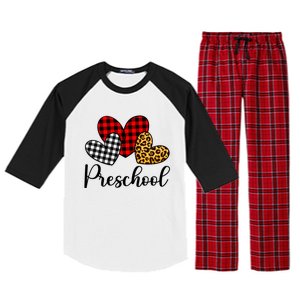 Preschool Valentines Day Red Plaid Leopard Family Matching Gift Raglan Sleeve Pajama Set