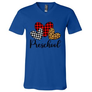 Preschool Valentines Day Red Plaid Leopard Family Matching Gift V-Neck T-Shirt