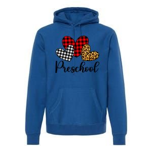 Preschool Valentines Day Red Plaid Leopard Family Matching Gift Premium Hoodie