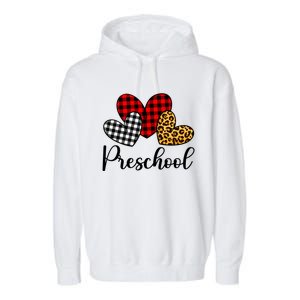 Preschool Valentines Day Red Plaid Leopard Family Matching Gift Garment-Dyed Fleece Hoodie