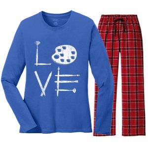 Painter Valentines Day Sketching Painter Gift Drawing Artist Meaningful Gift Women's Long Sleeve Flannel Pajama Set 