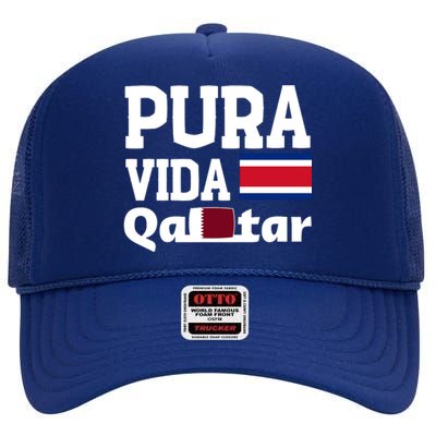 Pura Vida En Qatar 22 Costa Rica High Crown Mesh Back Trucker Hat