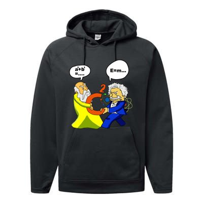 Pythagoras Vs Einstein Funny Math Science Performance Fleece Hoodie