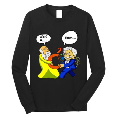 Pythagoras Vs Einstein Funny Math Science Long Sleeve Shirt