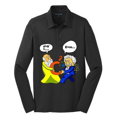 Pythagoras Vs Einstein Funny Math Science Silk Touch Performance Long Sleeve Polo