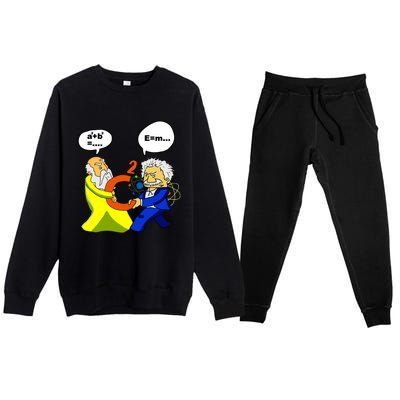 Pythagoras Vs Einstein Funny Math Science Premium Crewneck Sweatsuit Set