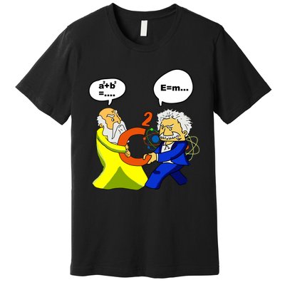 Pythagoras Vs Einstein Funny Math Science Premium T-Shirt