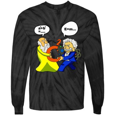 Pythagoras Vs Einstein Funny Math Science Tie-Dye Long Sleeve Shirt