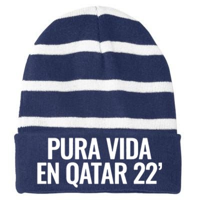 Pura Vida En Qatar 22 Costa Rica Striped Beanie with Solid Band