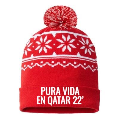 Pura Vida En Qatar 22 Costa Rica USA-Made Snowflake Beanie