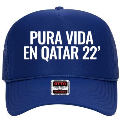 Pura Vida En Qatar 22 Costa Rica High Crown Mesh Back Trucker Hat