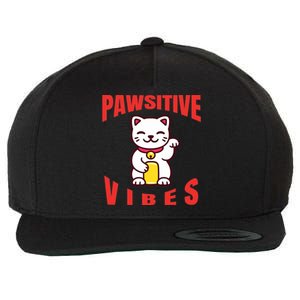 Pawsitive Vibes Funny Cat Japanese Anime Wool Snapback Cap