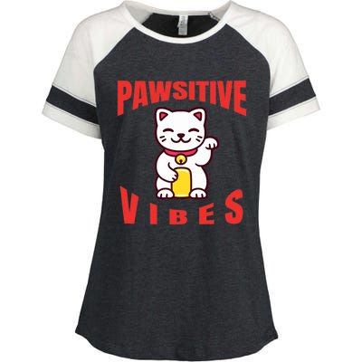 Pawsitive Vibes Funny Cat Japanese Anime Enza Ladies Jersey Colorblock Tee