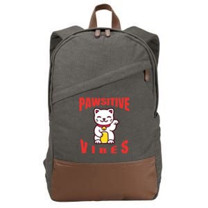 Pawsitive Vibes Funny Cat Japanese Anime Cotton Canvas Backpack