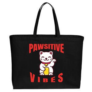 Pawsitive Vibes Funny Cat Japanese Anime Cotton Canvas Jumbo Tote