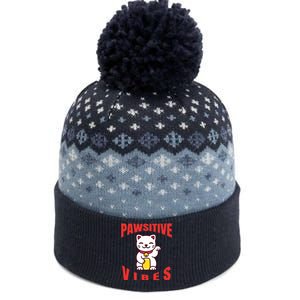 Pawsitive Vibes Funny Cat Japanese Anime The Baniff Cuffed Pom Beanie