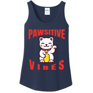 Pawsitive Vibes Funny Cat Japanese Anime Ladies Essential Tank