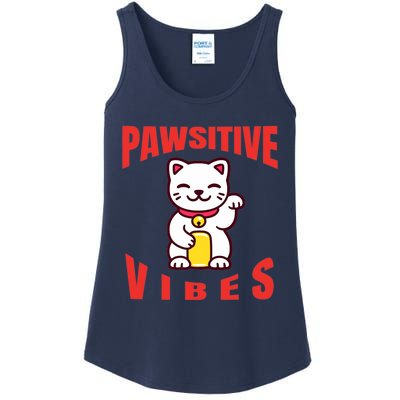 Pawsitive Vibes Funny Cat Japanese Anime Ladies Essential Tank