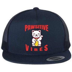 Pawsitive Vibes Funny Cat Japanese Anime Flat Bill Trucker Hat