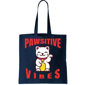 Pawsitive Vibes Funny Cat Japanese Anime Tote Bag