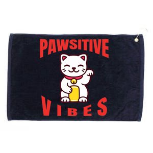 Pawsitive Vibes Funny Cat Japanese Anime Grommeted Golf Towel