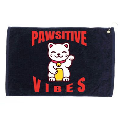 Pawsitive Vibes Funny Cat Japanese Anime Grommeted Golf Towel