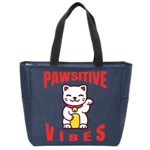 Pawsitive Vibes Funny Cat Japanese Anime Zip Tote Bag