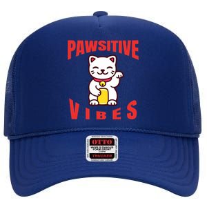 Pawsitive Vibes Funny Cat Japanese Anime High Crown Mesh Back Trucker Hat