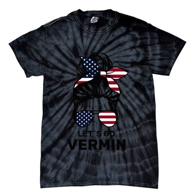 Proud Vermin Funny Anti Trump Quote Messy Bun American Flag Tie-Dye T-Shirt