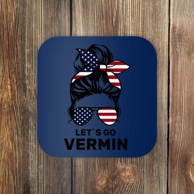 Proud Vermin Funny Anti Trump Quote Messy Bun American Flag Coaster