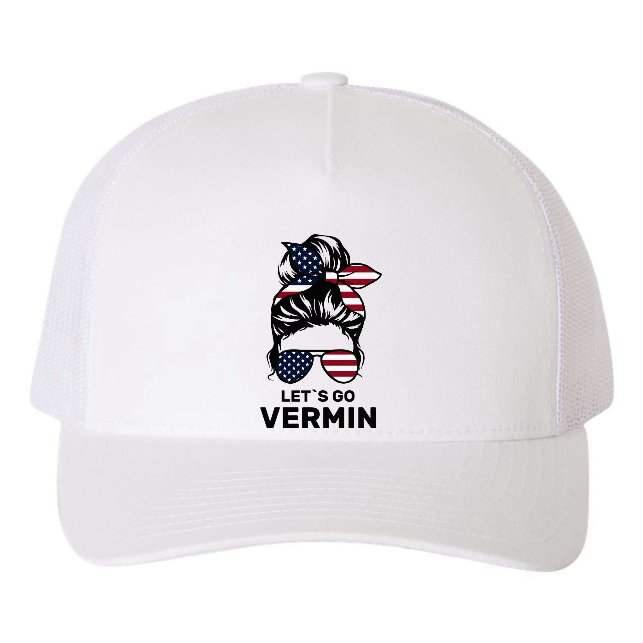 Proud Vermin Funny Anti Trump Quote Messy Bun American Flag Yupoong Adult 5-Panel Trucker Hat