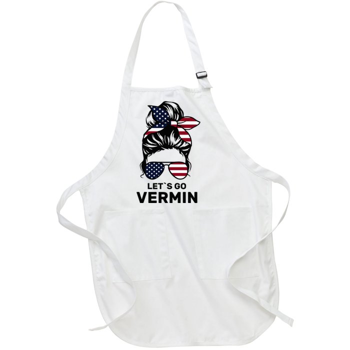 Proud Vermin Funny Anti Trump Quote Messy Bun American Flag Full-Length Apron With Pockets