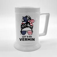 Proud Vermin Funny Anti Trump Quote Messy Bun American Flag Beer Stein