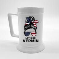 Proud Vermin Funny Anti Trump Quote Messy Bun American Flag Beer Stein