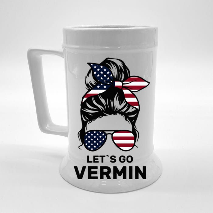 Proud Vermin Funny Anti Trump Quote Messy Bun American Flag Beer Stein