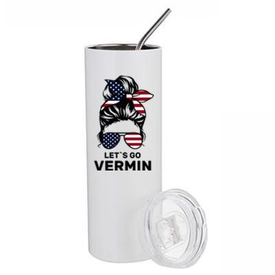 Proud Vermin Funny Anti Trump Quote Messy Bun American Flag Stainless Steel Tumbler