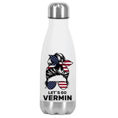 Proud Vermin Funny Anti Trump Quote Messy Bun American Flag Stainless Steel Insulated Water Bottle