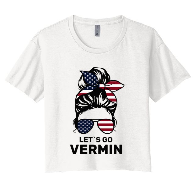 Proud Vermin Funny Anti Trump Quote Messy Bun American Flag Crop Top
