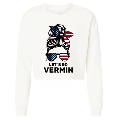 Proud Vermin Funny Anti Trump Quote Messy Bun American Flag Cropped Pullover Crew