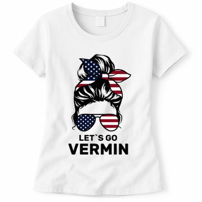 Proud Vermin Funny Anti Trump Quote Messy Bun American Flag Womens T-Shirt