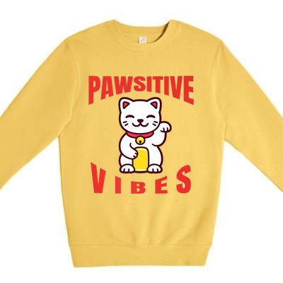 Pawsitive Vibes Funny Cat Japanese Anime Premium Crewneck Sweatshirt