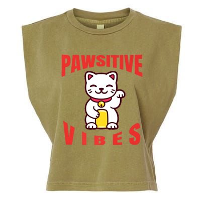 Pawsitive Vibes Funny Cat Japanese Anime Garment-Dyed Women's Muscle Tee