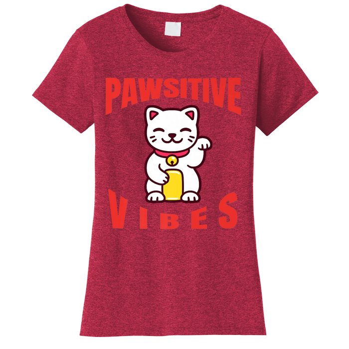 Pawsitive Vibes Funny Cat Japanese Anime Women's T-Shirt